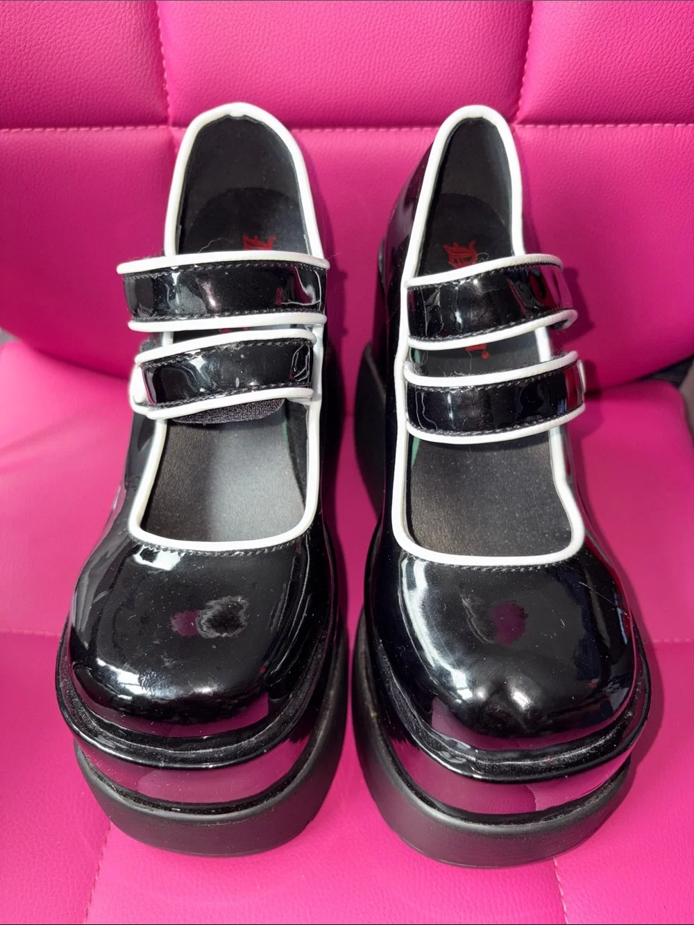 Demonia Void 37 MaryJane Platforms Black White Size 6